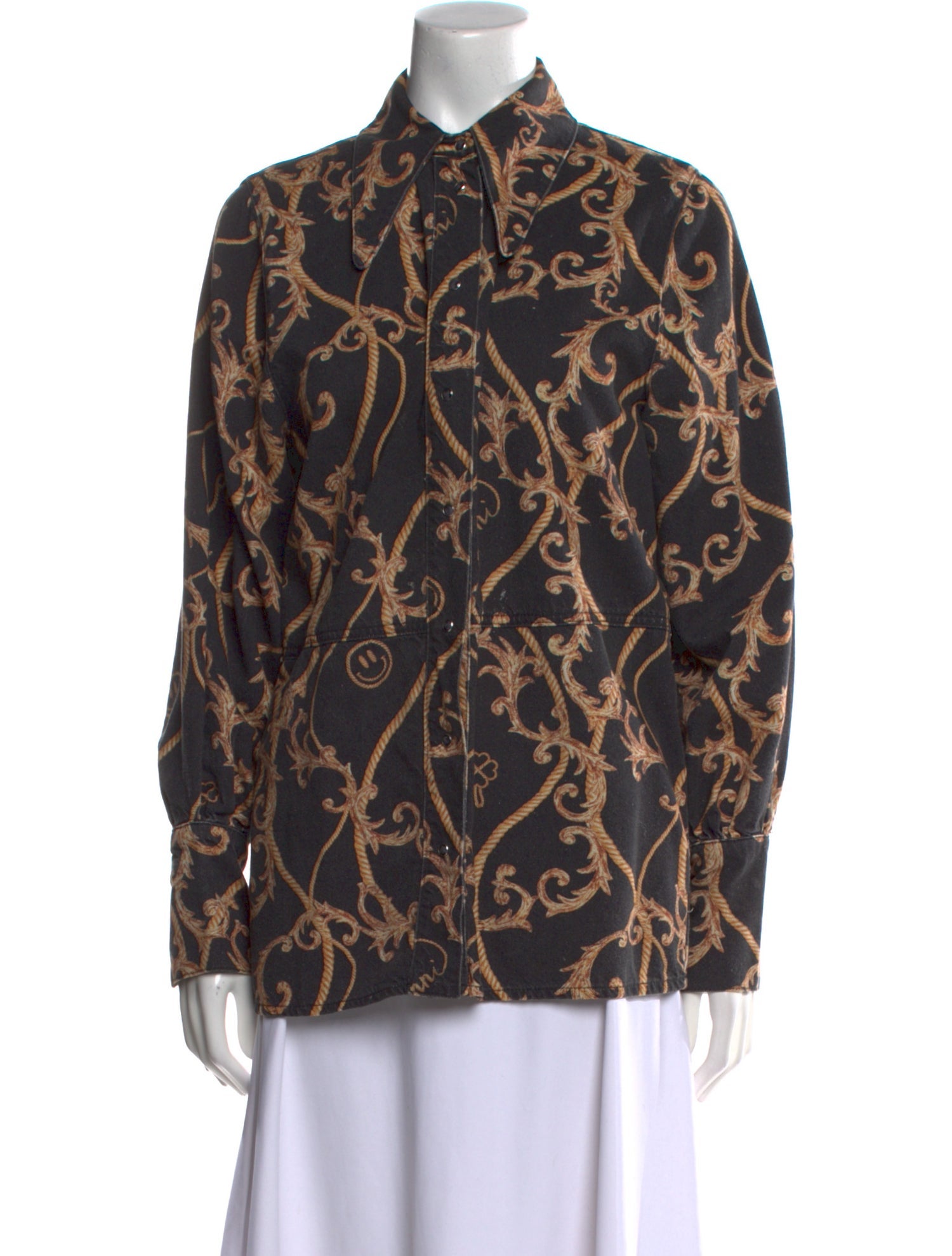 Ganni Printed Long Sleeve Button-Up Top