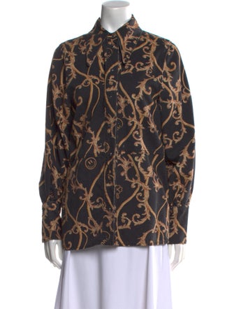 Ganni Printed Long Sleeve Button-Up Top