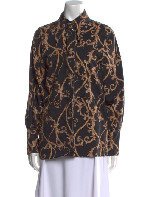 Ganni Printed Long Sleeve Button-Up Top