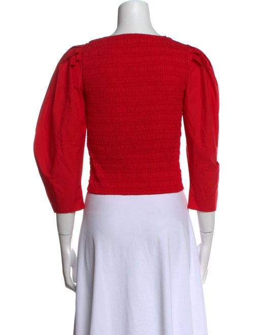 Ganni Square Neckline Three-Quarter Sleeve Crop Top