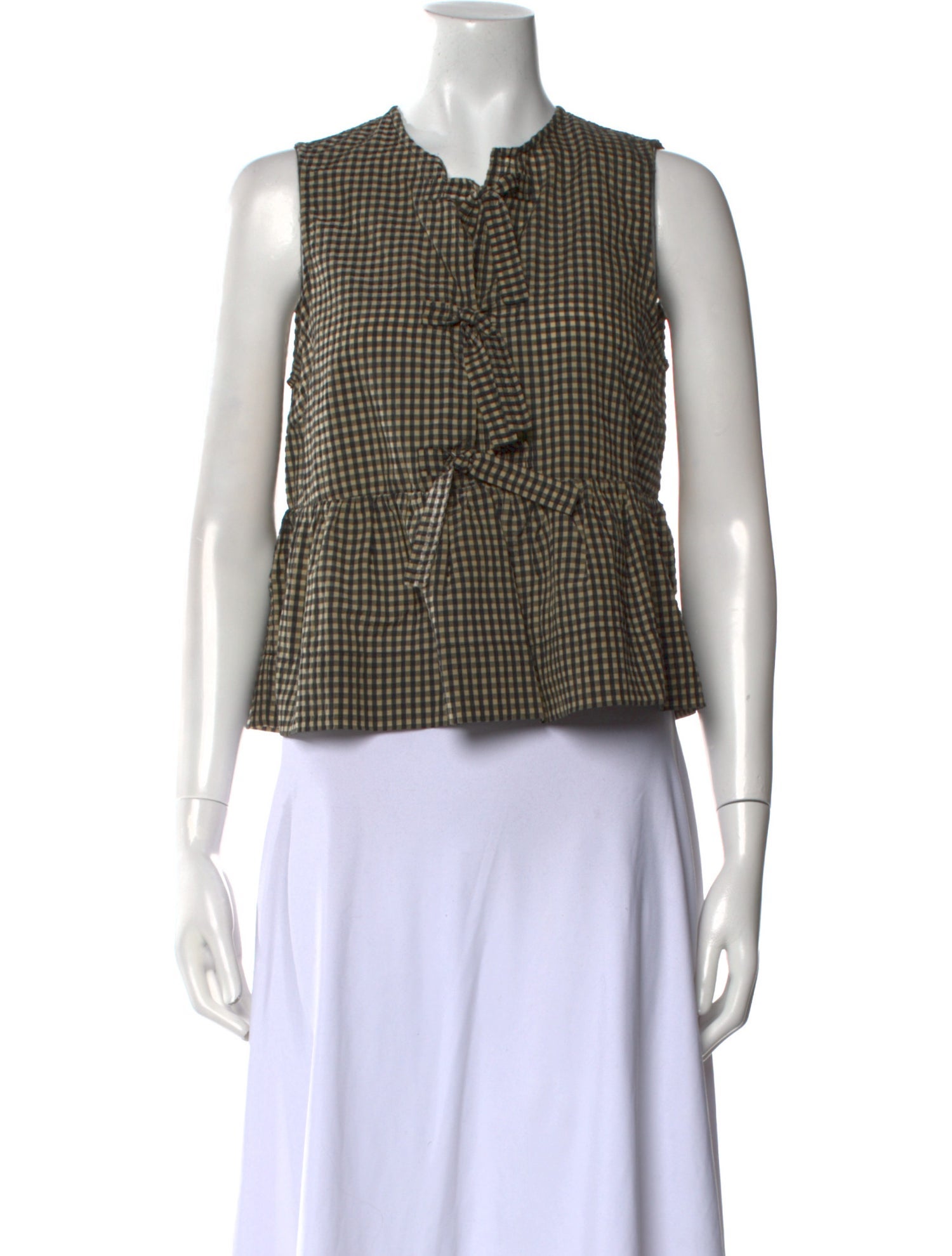 Ganni Plaid Print Crew Neck Crop Top