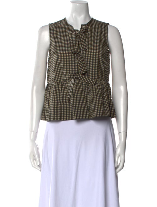 Ganni Plaid Print Crew Neck Crop Top