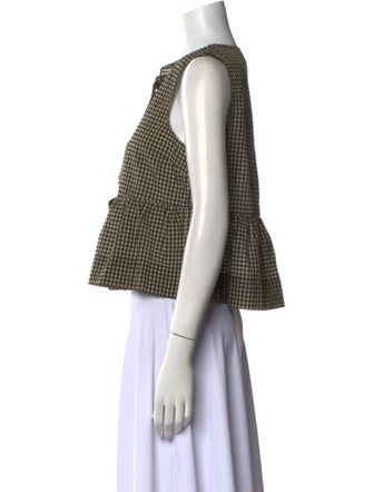 Ganni Plaid Print Crew Neck Crop Top