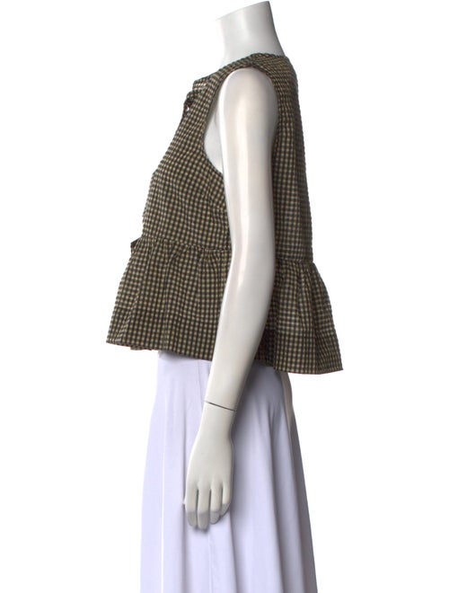 Ganni Plaid Print Crew Neck Crop Top