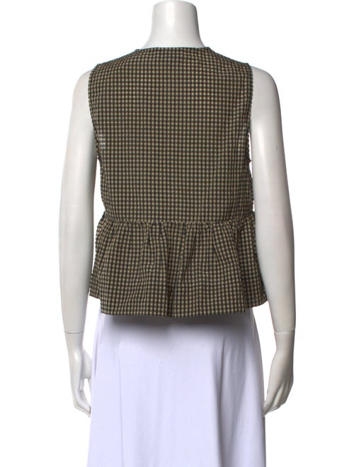 Ganni Plaid Print Crew Neck Crop Top