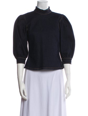 Ganni Mock Neck Three-Quarter Sleeve Sweatshirt