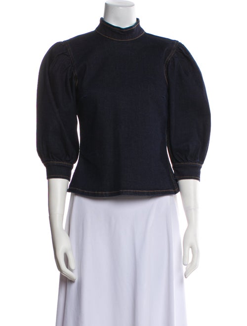 Ganni Mock Neck Three-Quarter Sleeve Sweatshirt