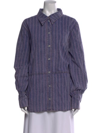 Ganni Striped Long Sleeve Button-Up Top