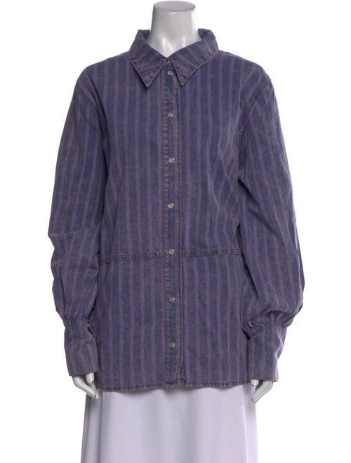 Ganni Striped Long Sleeve Button-Up Top
