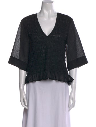 Ganni V-Neck Three-Quarter Sleeve Crop Top