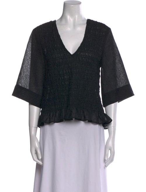 Ganni V-Neck Three-Quarter Sleeve Crop Top