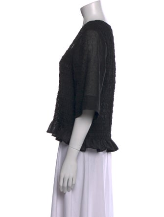 Ganni V-Neck Three-Quarter Sleeve Crop Top