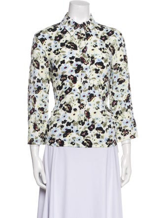 Ganni Floral Print Three-Quarter Sleeve Button-Up Top