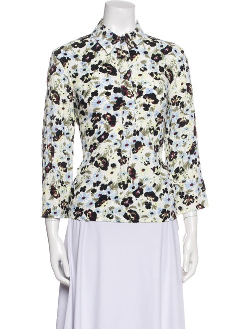 Ganni Floral Print Three-Quarter Sleeve Button-Up Top