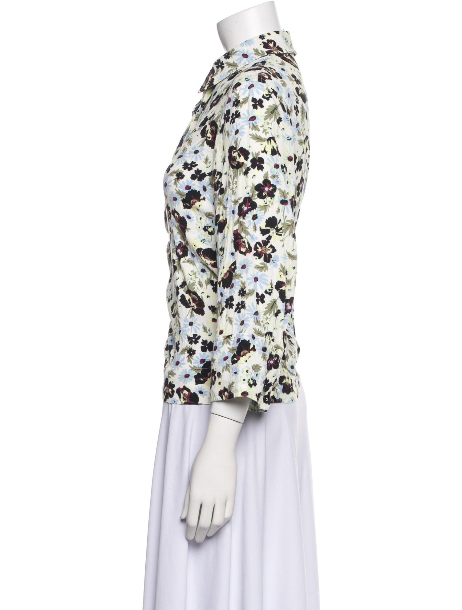 Ganni Floral Print Three-Quarter Sleeve Button-Up Top