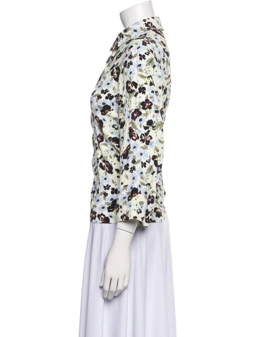 Ganni Floral Print Three-Quarter Sleeve Button-Up Top
