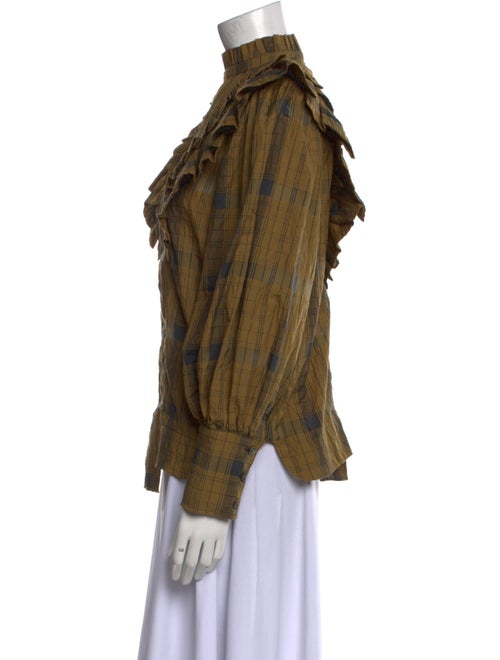 Ganni Plaid Print Mock Neck Blouse