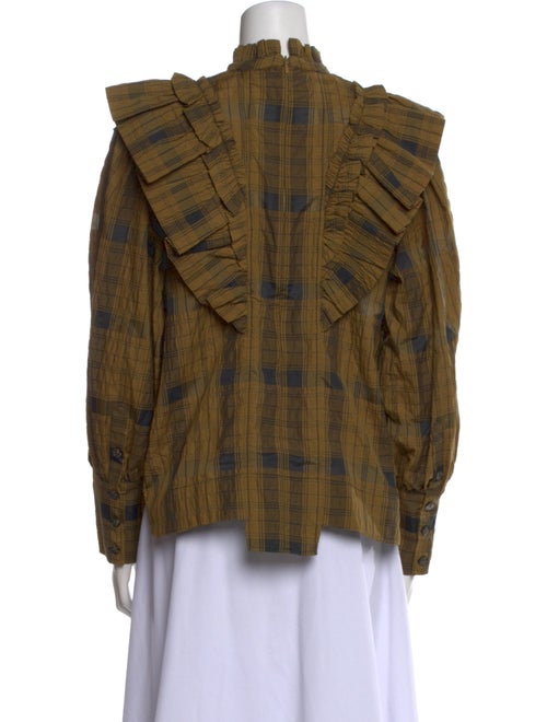 Ganni Plaid Print Mock Neck Blouse