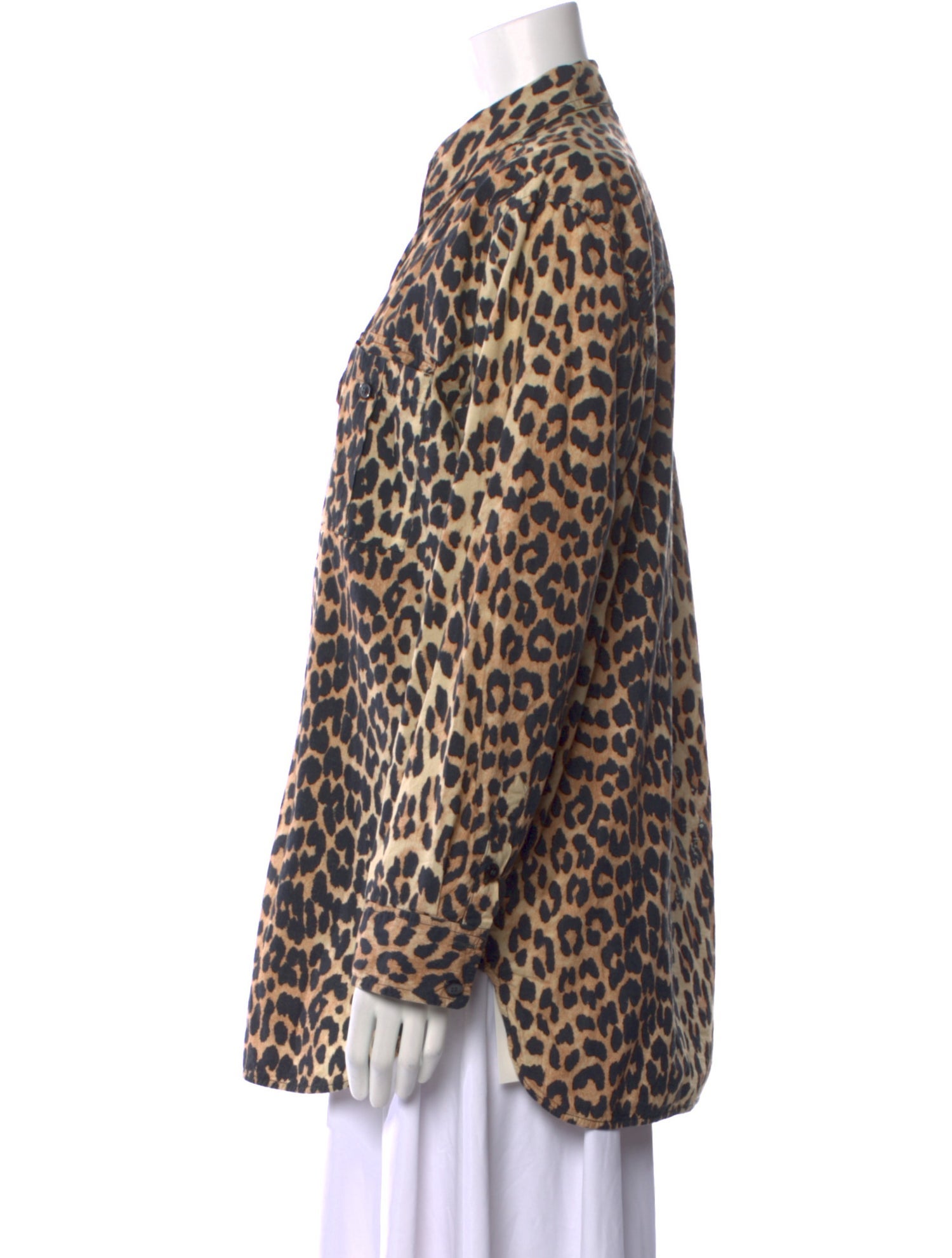 Ganni Animal Print Long Sleeve Button-Up Top
