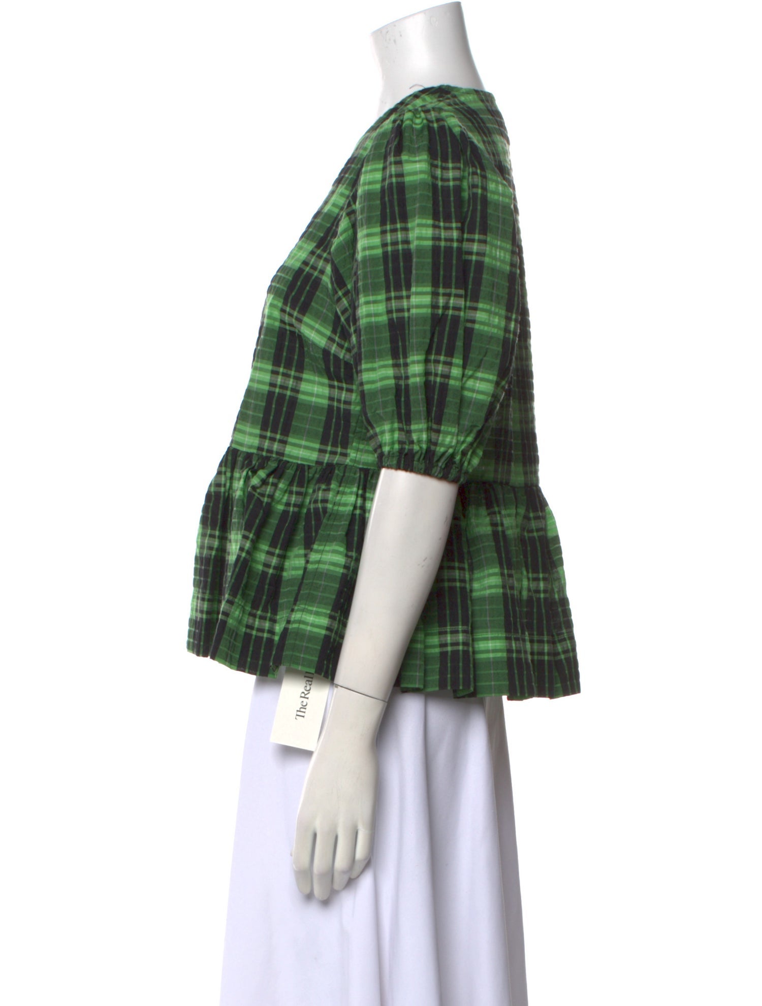 Ganni Plaid Print V-Neck Crop Top