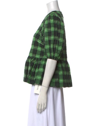 Ganni Plaid Print V-Neck Crop Top