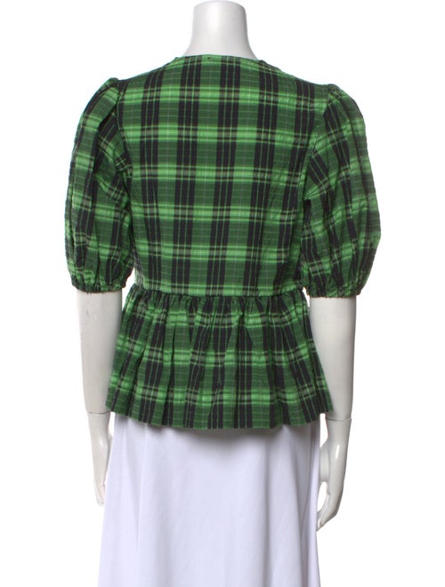 Ganni Plaid Print V-Neck Crop Top