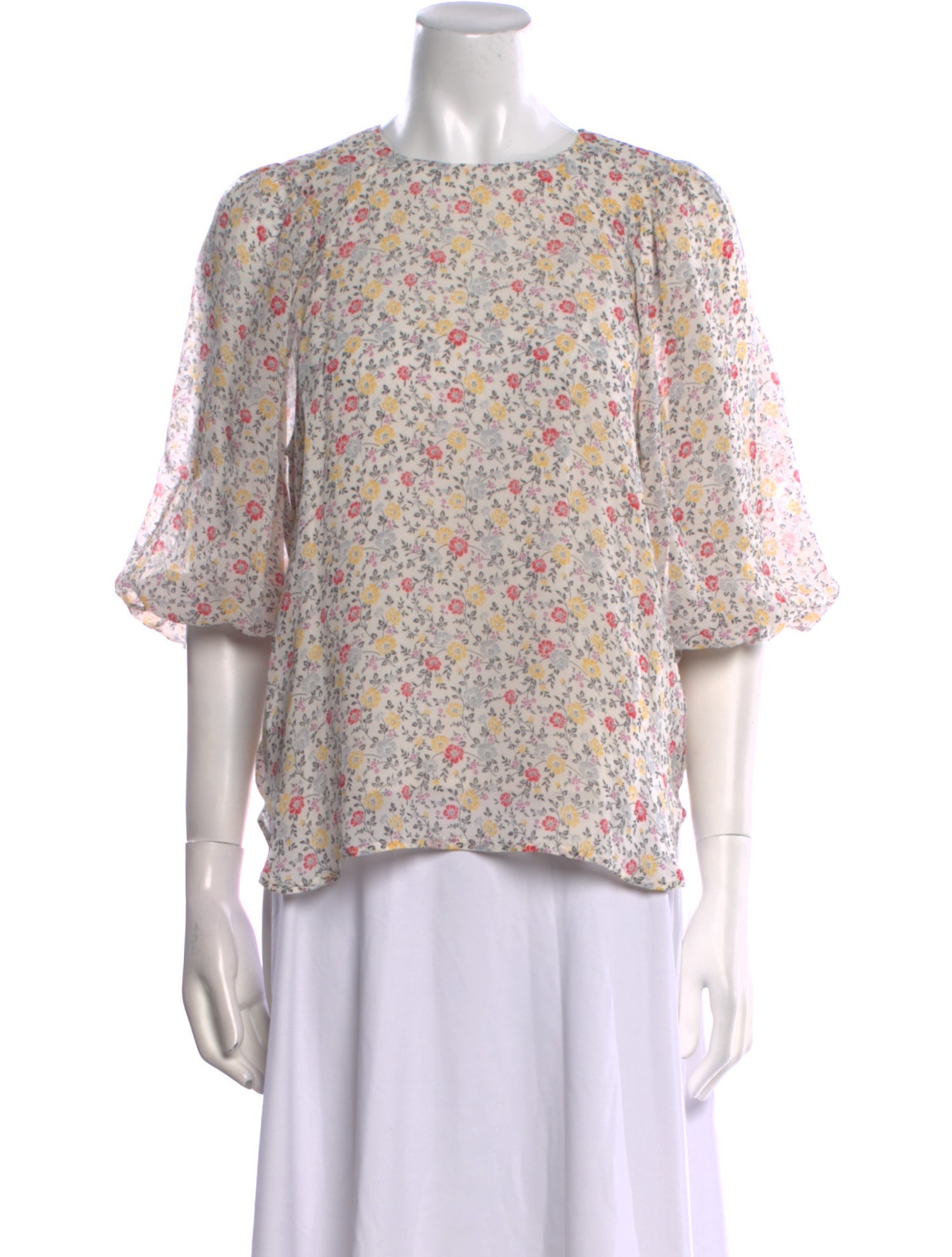 Ganni Floral Print Crew Neck Blouse