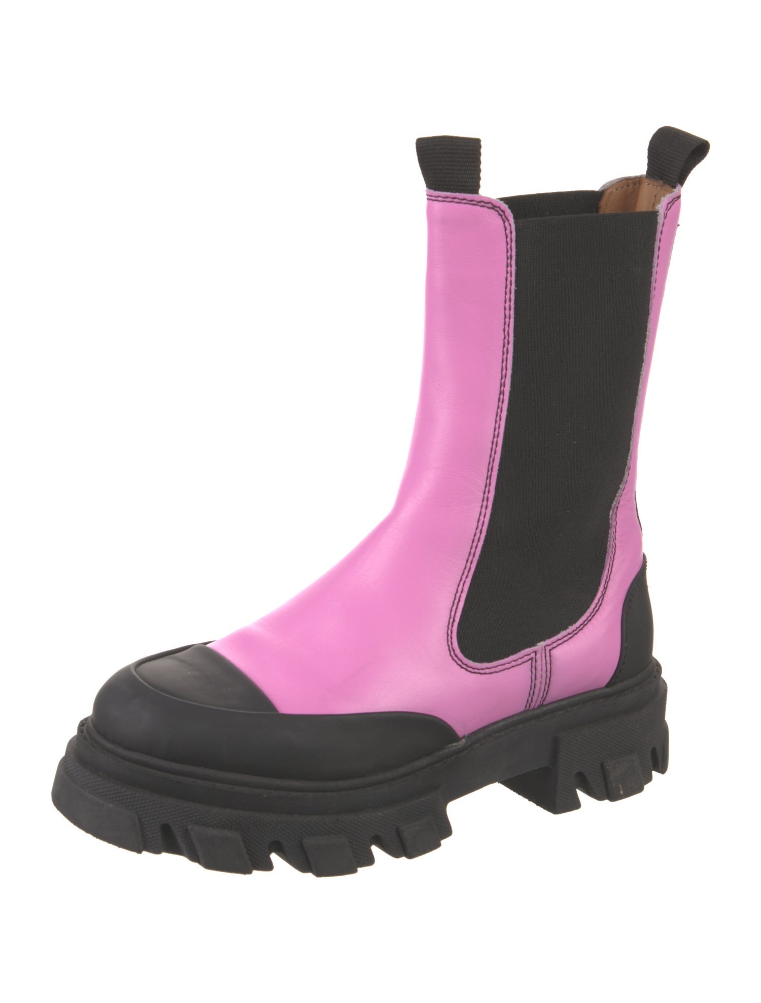 Ganni Leather Colorblock Pattern Chelsea Boots