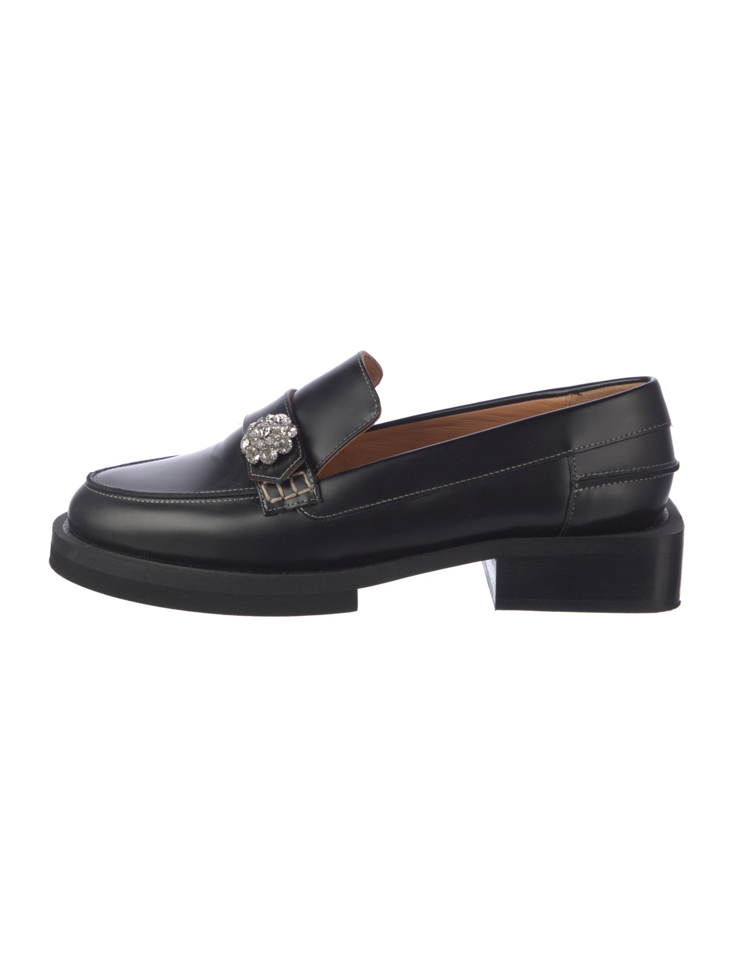 Ganni Leather Crystal Embellishments Loafers