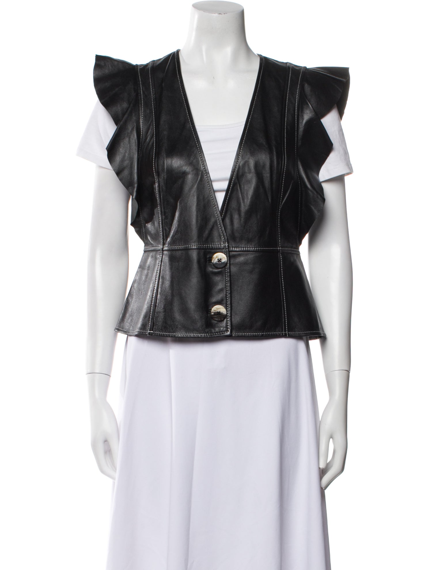 Ganni Lamb Leather V-Neck Crop Top