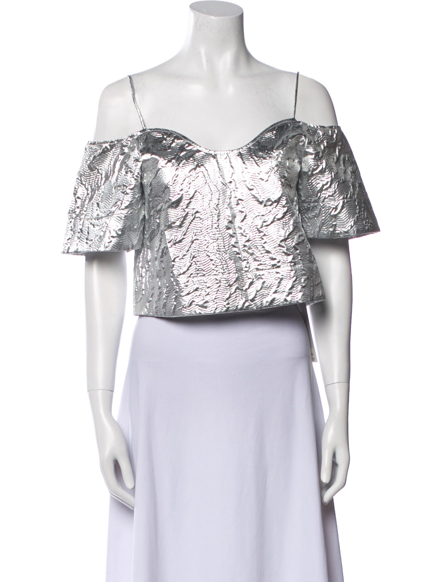 Ganni Lace Pattern Square Neckline Crop Top