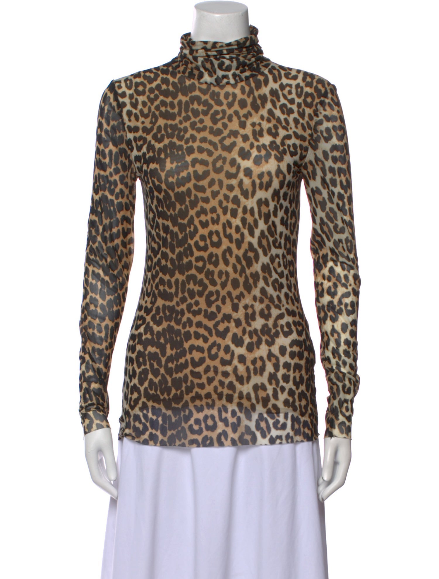 Ganni Animal Print Turtleneck Top
