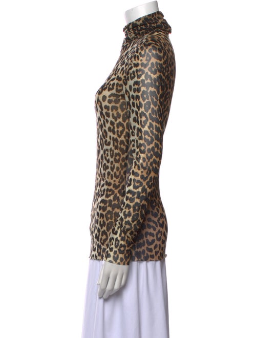Ganni Animal Print Turtleneck Top