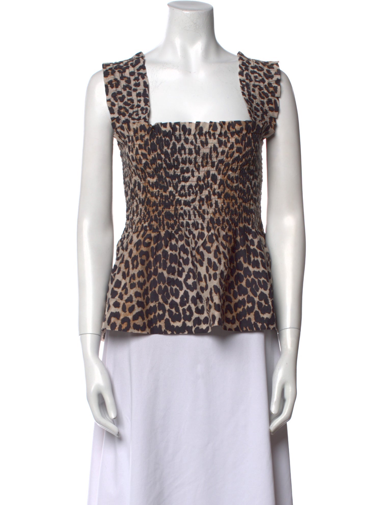 Ganni Animal Print Square Neckline Top