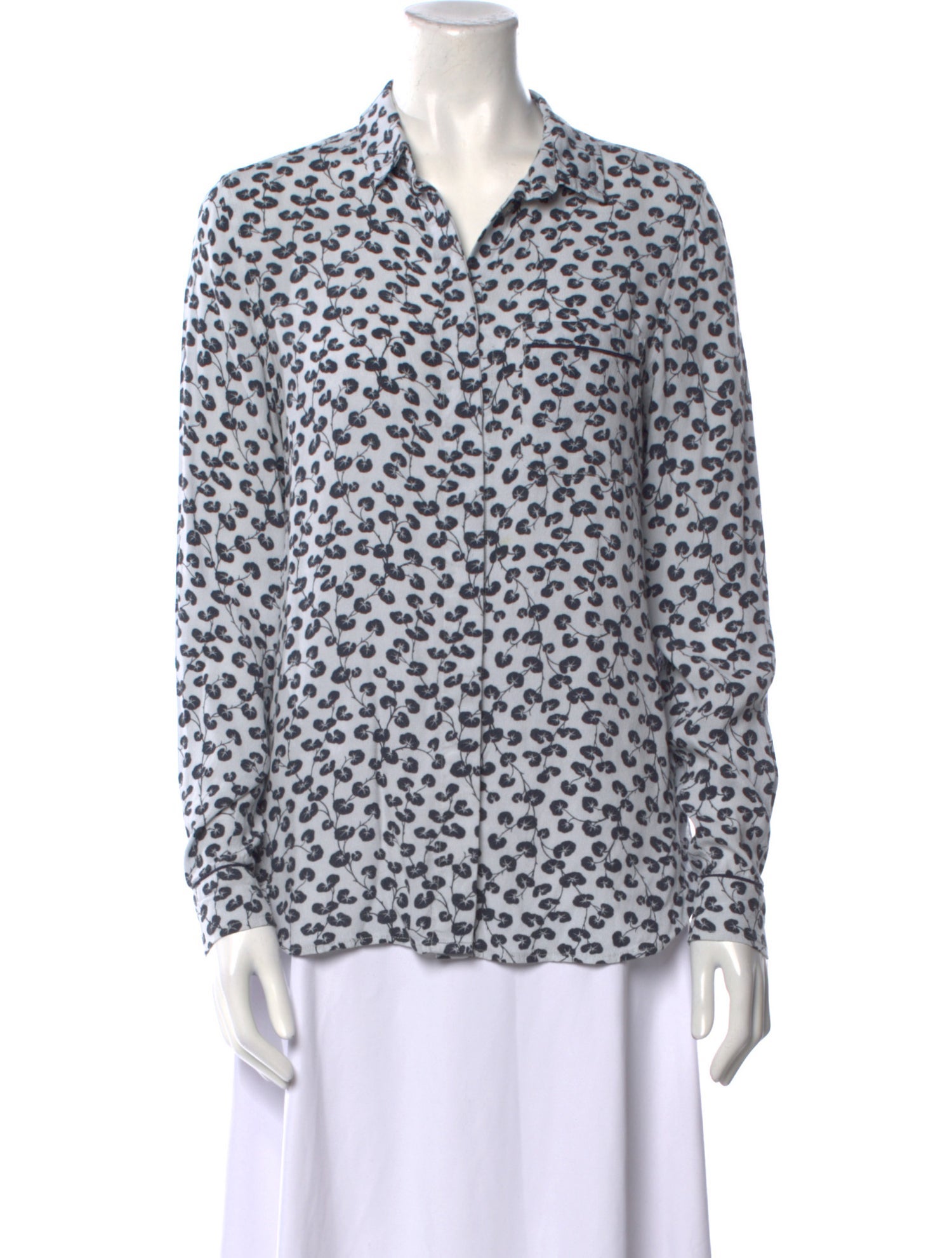 Ganni Printed Long Sleeve Button-Up Top