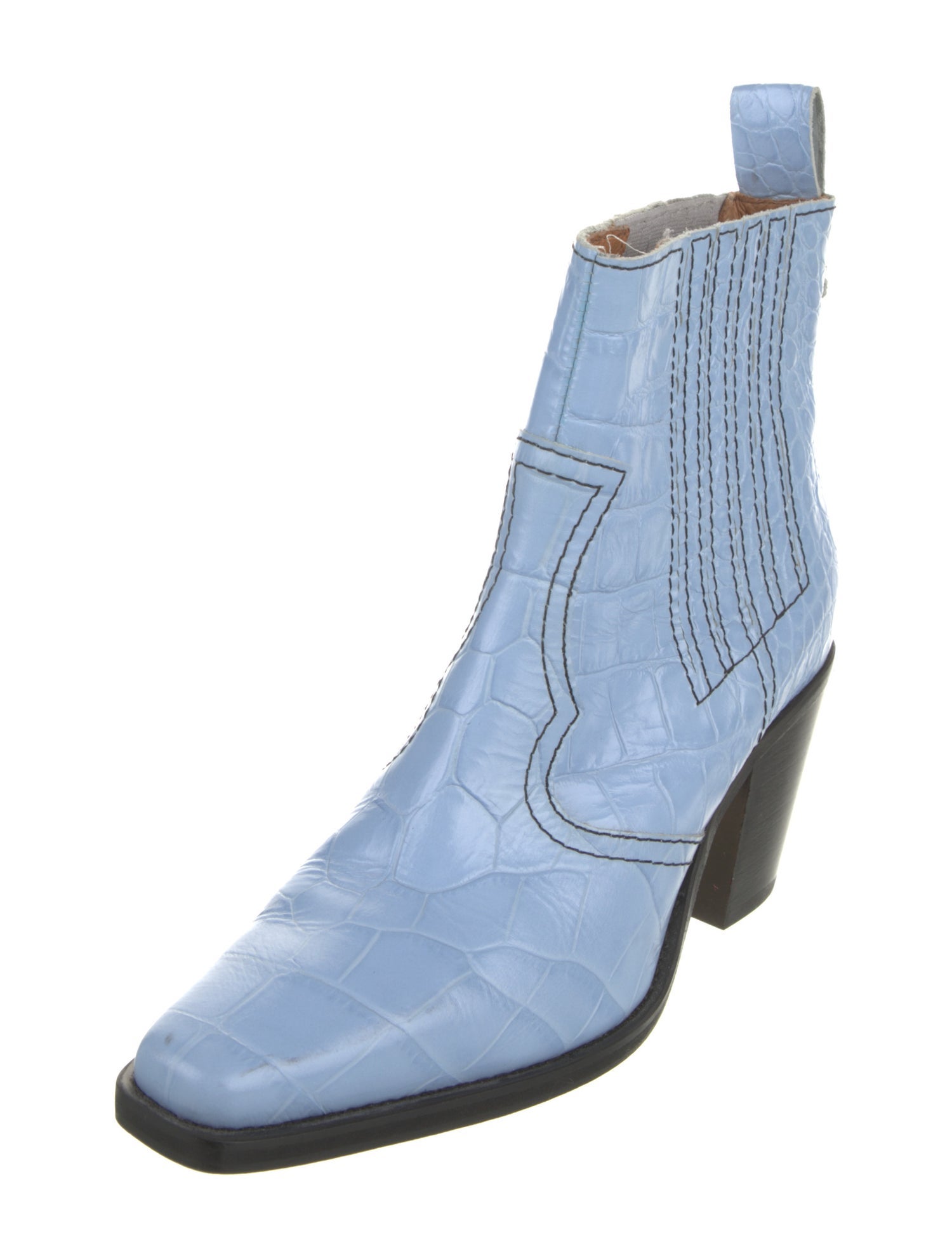 Ganni Embossed Leather Western Boots