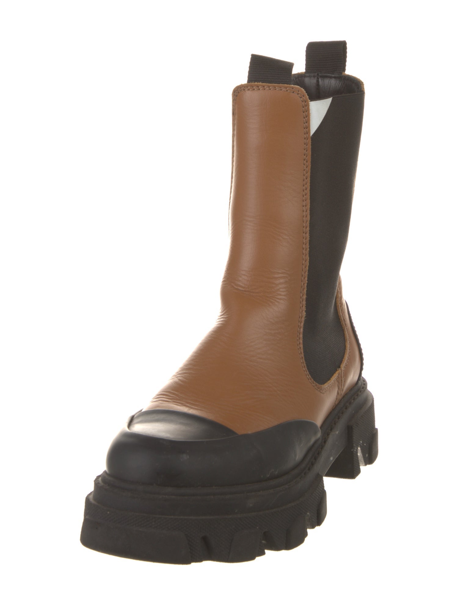 Ganni Leather Grosgrain Trim Chelsea Boots