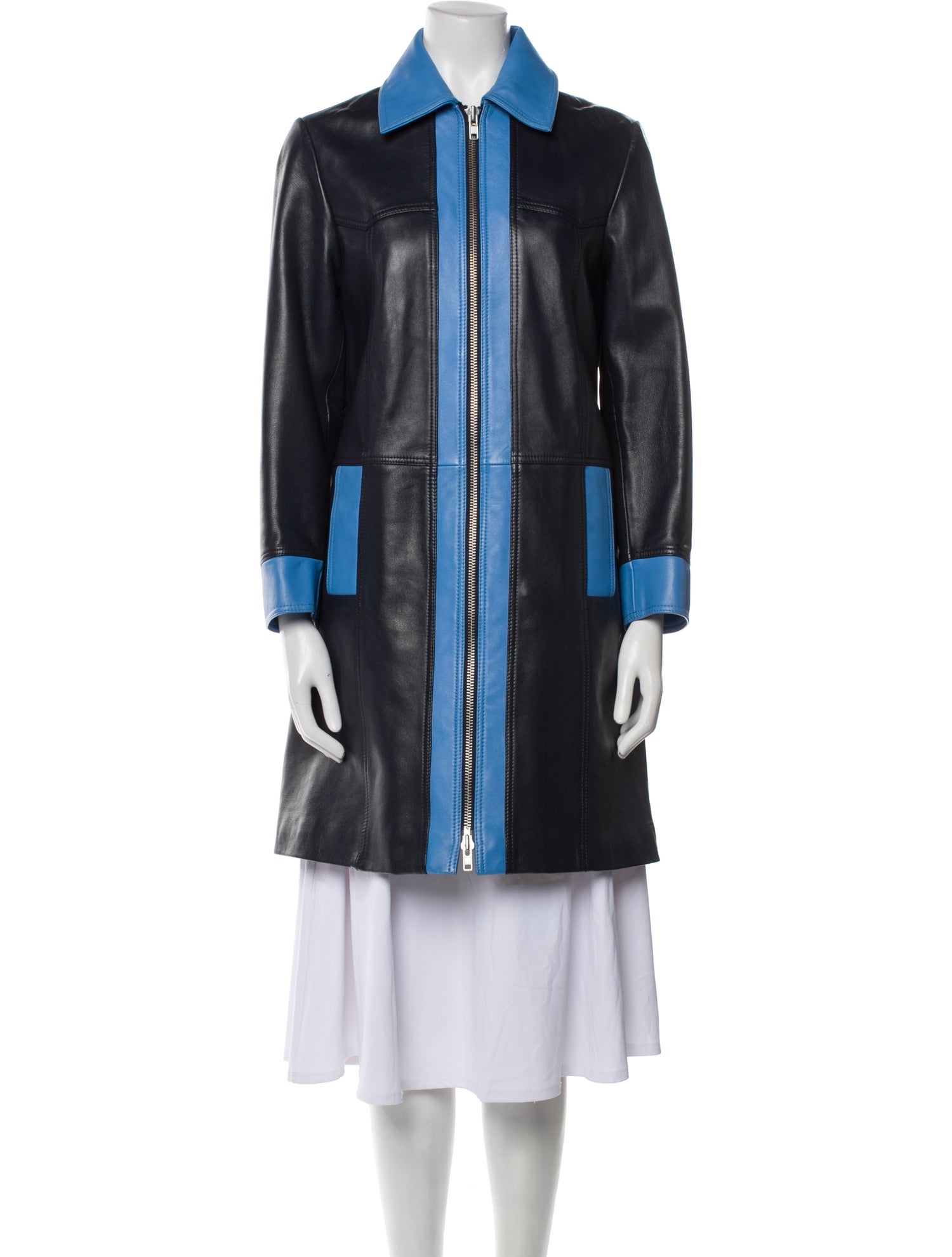 Ganni Lamb Leather Colorblock Pattern Coat