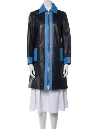 Ganni Lamb Leather Colorblock Pattern Coat