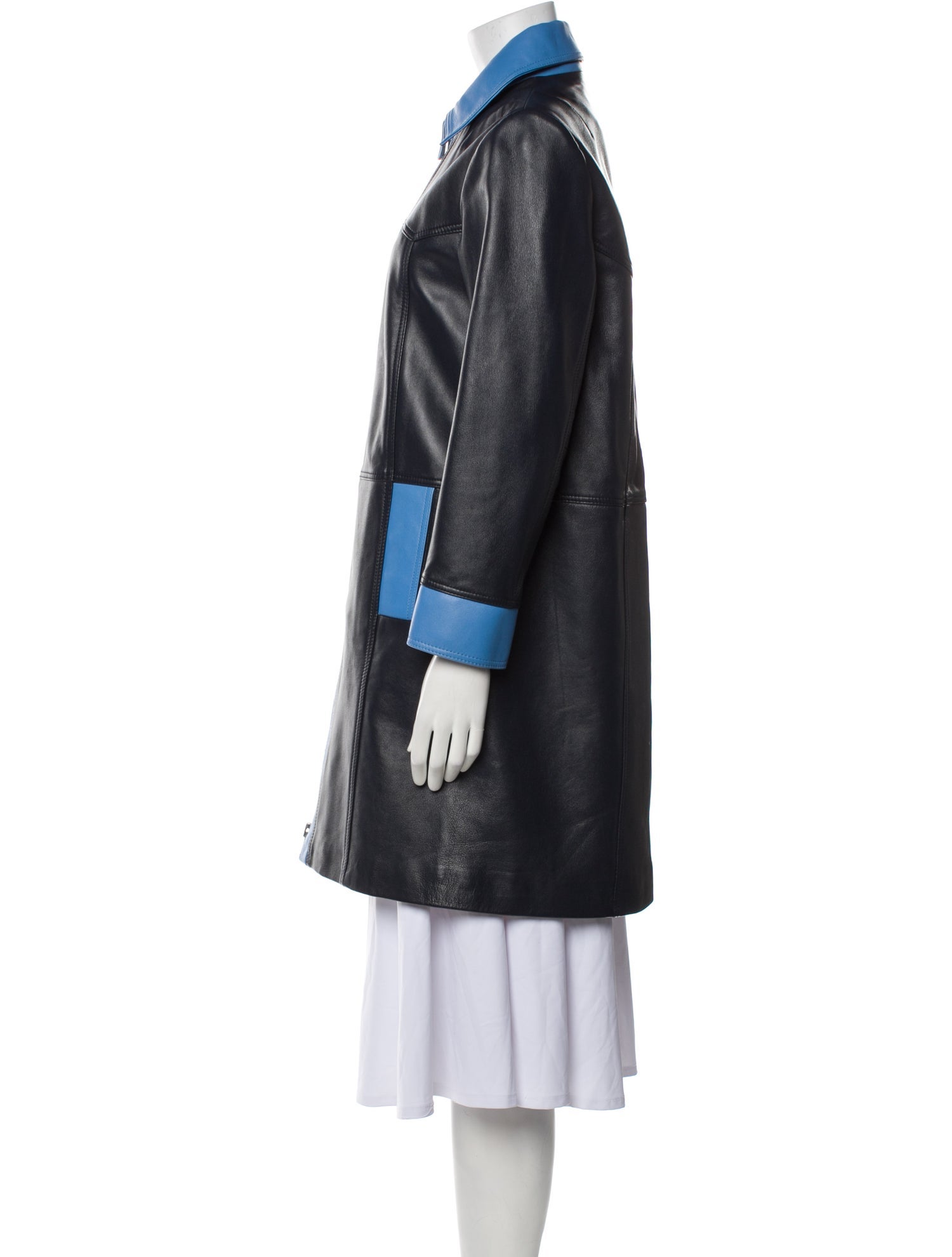 Ganni Lamb Leather Colorblock Pattern Coat