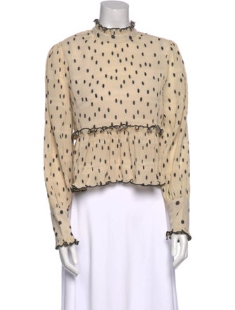 Ganni Polka Dot Print Mock Neck Crop Top