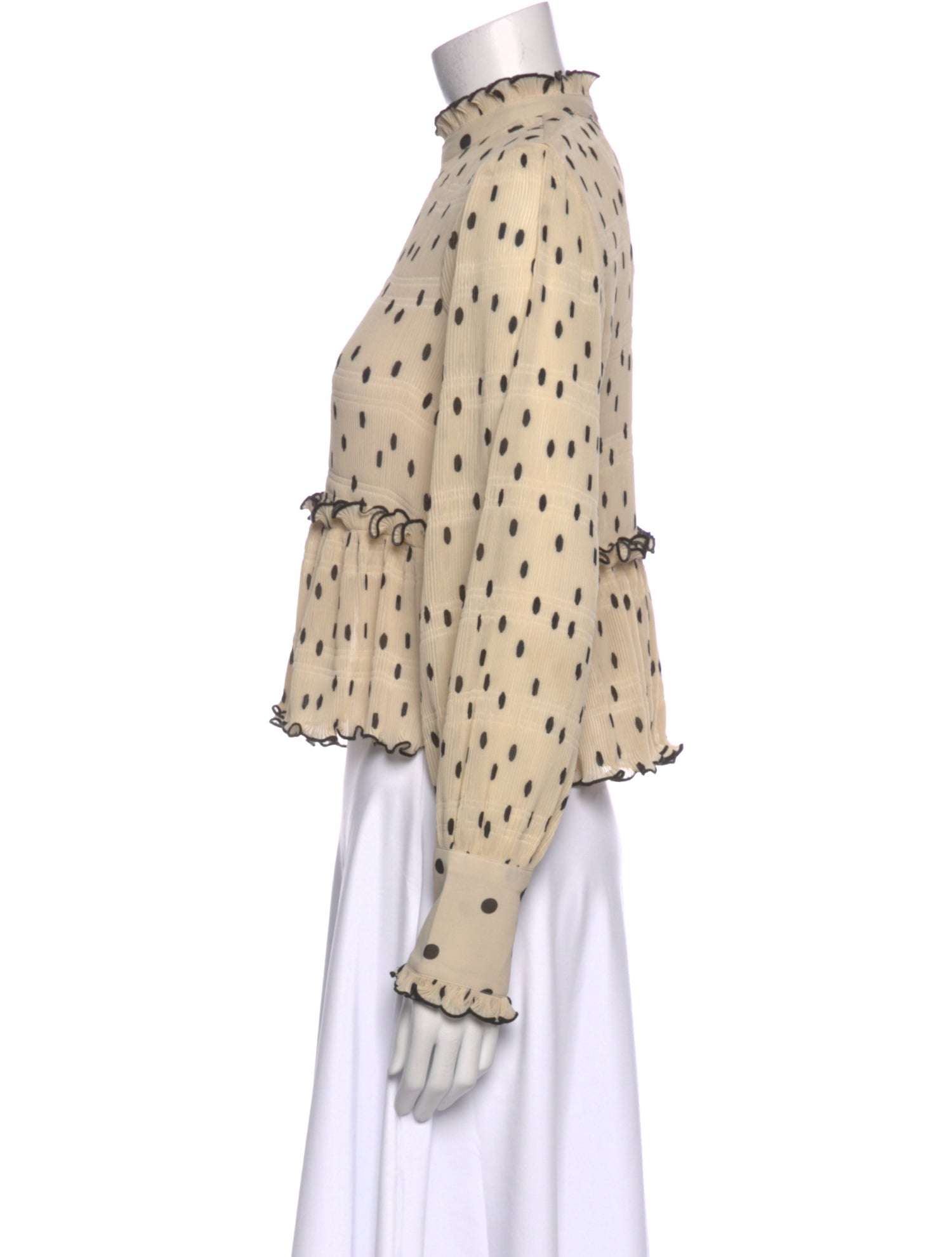 Ganni Polka Dot Print Mock Neck Crop Top