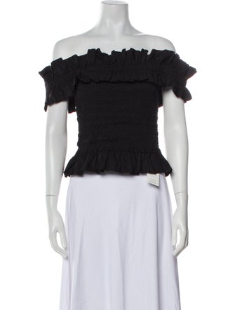 Ganni Off-The-Shoulder Short Sleeve Crop Top