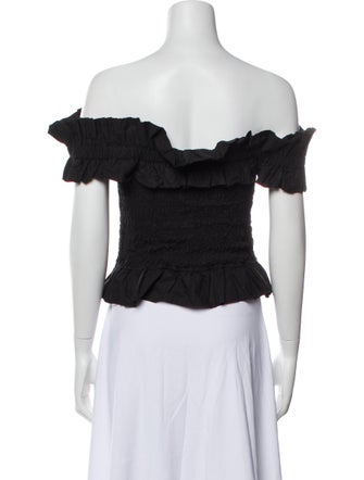 Ganni Off-The-Shoulder Short Sleeve Crop Top