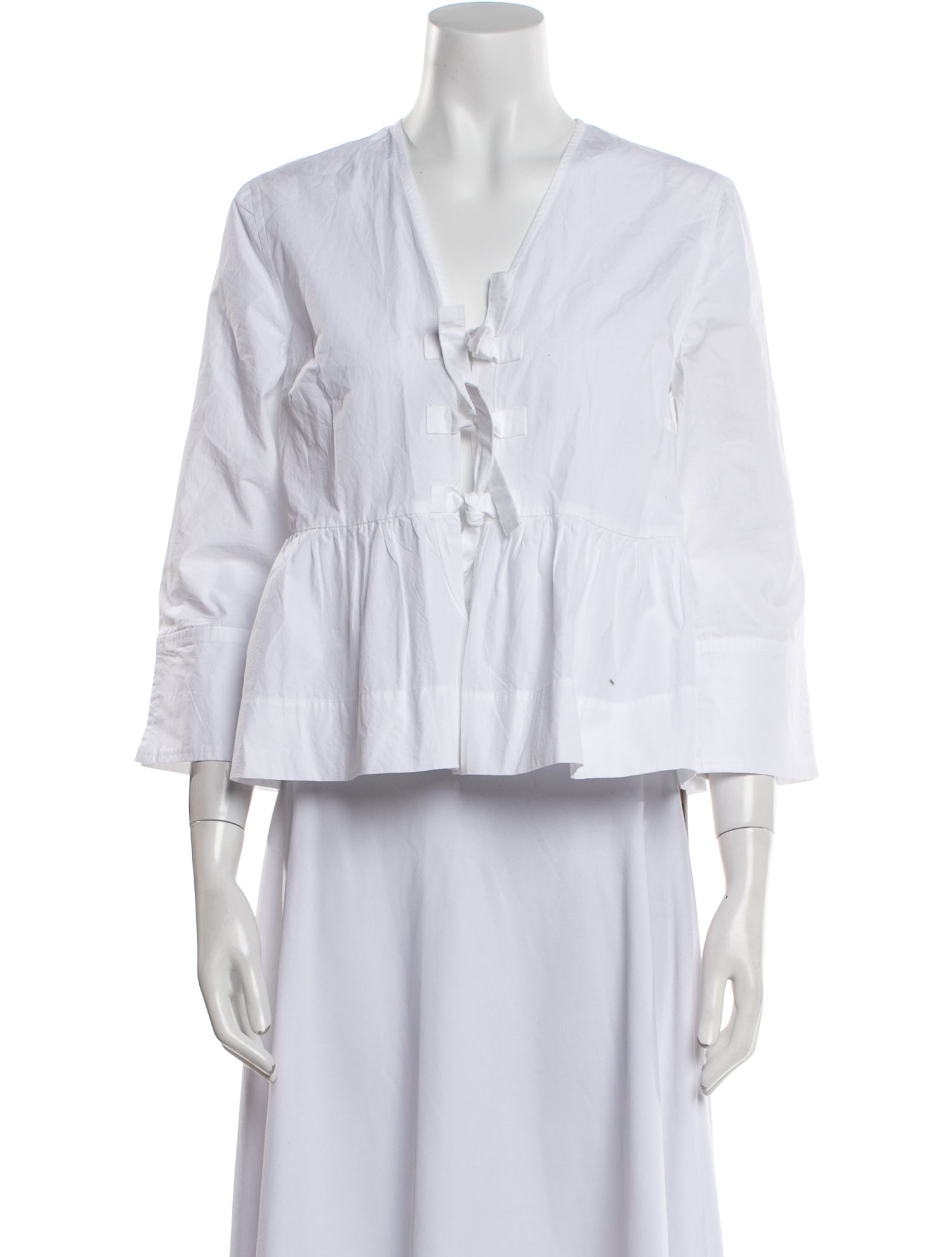 Ganni V-Neck Three-Quarter Sleeve Blouse