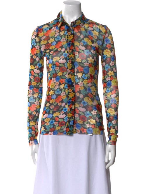 Ganni Floral Print Long Sleeve Button-Up Top