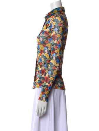 Ganni Floral Print Long Sleeve Button-Up Top
