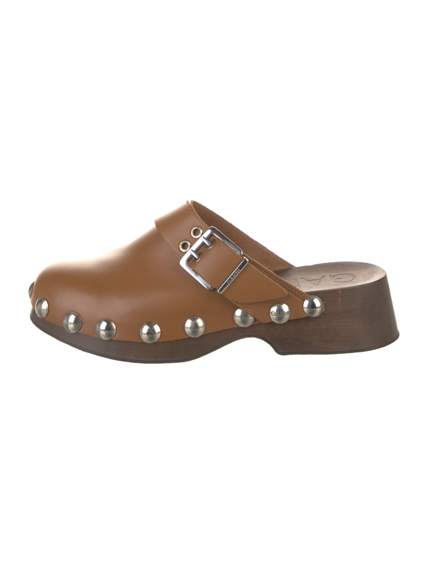 Ganni Leather Studded Accents Slippers