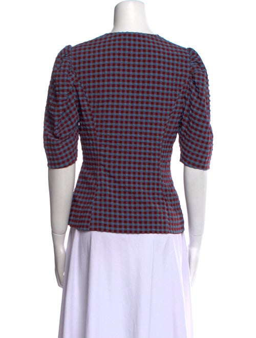 Ganni Plaid Print V-Neck Blouse