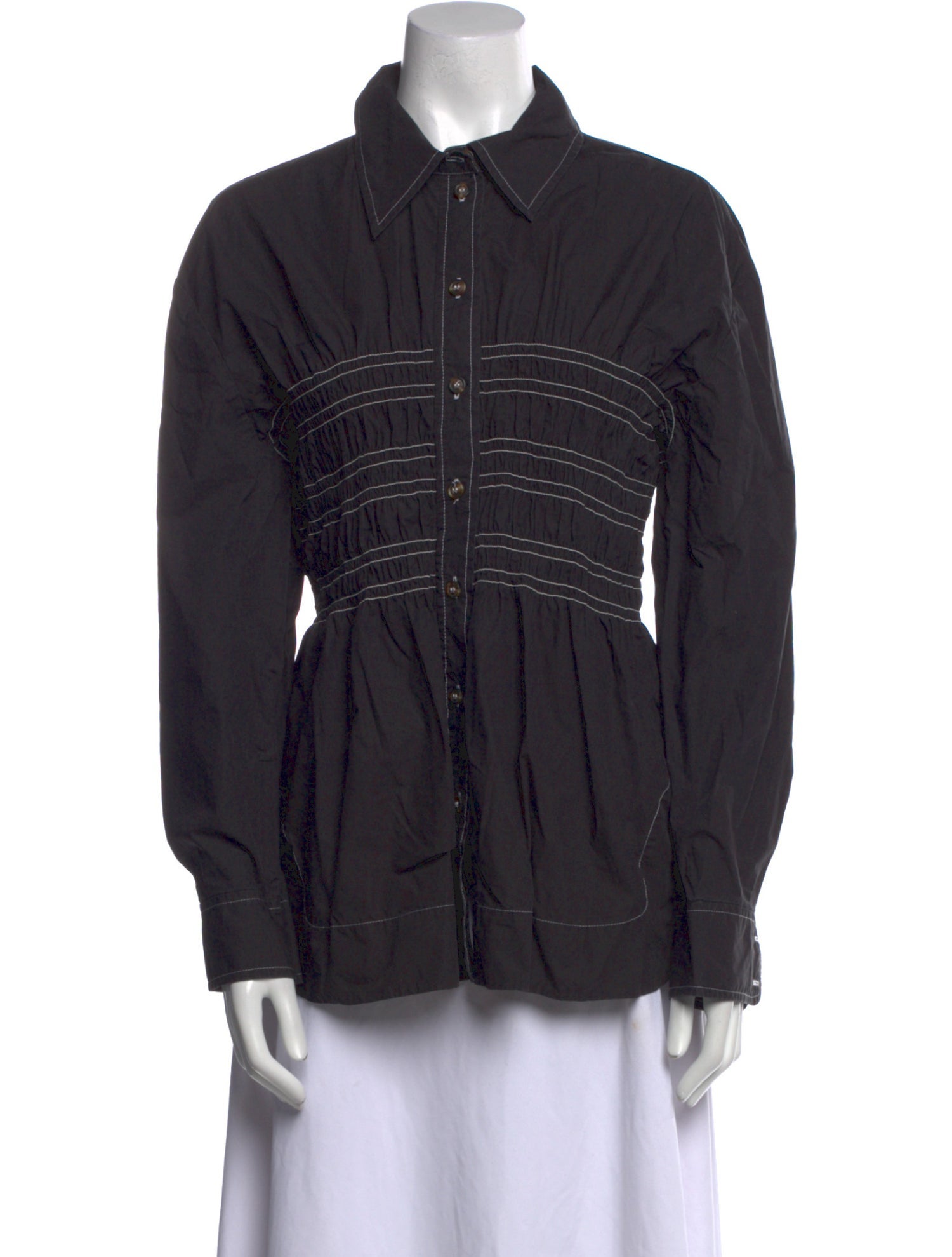 Ganni Long Sleeve Button-Up Top